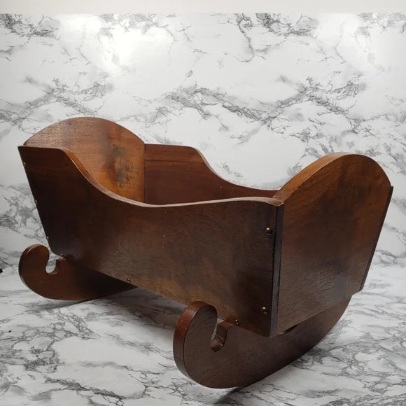 Doll Cradle Solid Wood Handmade Antique - Picture 2 of 9